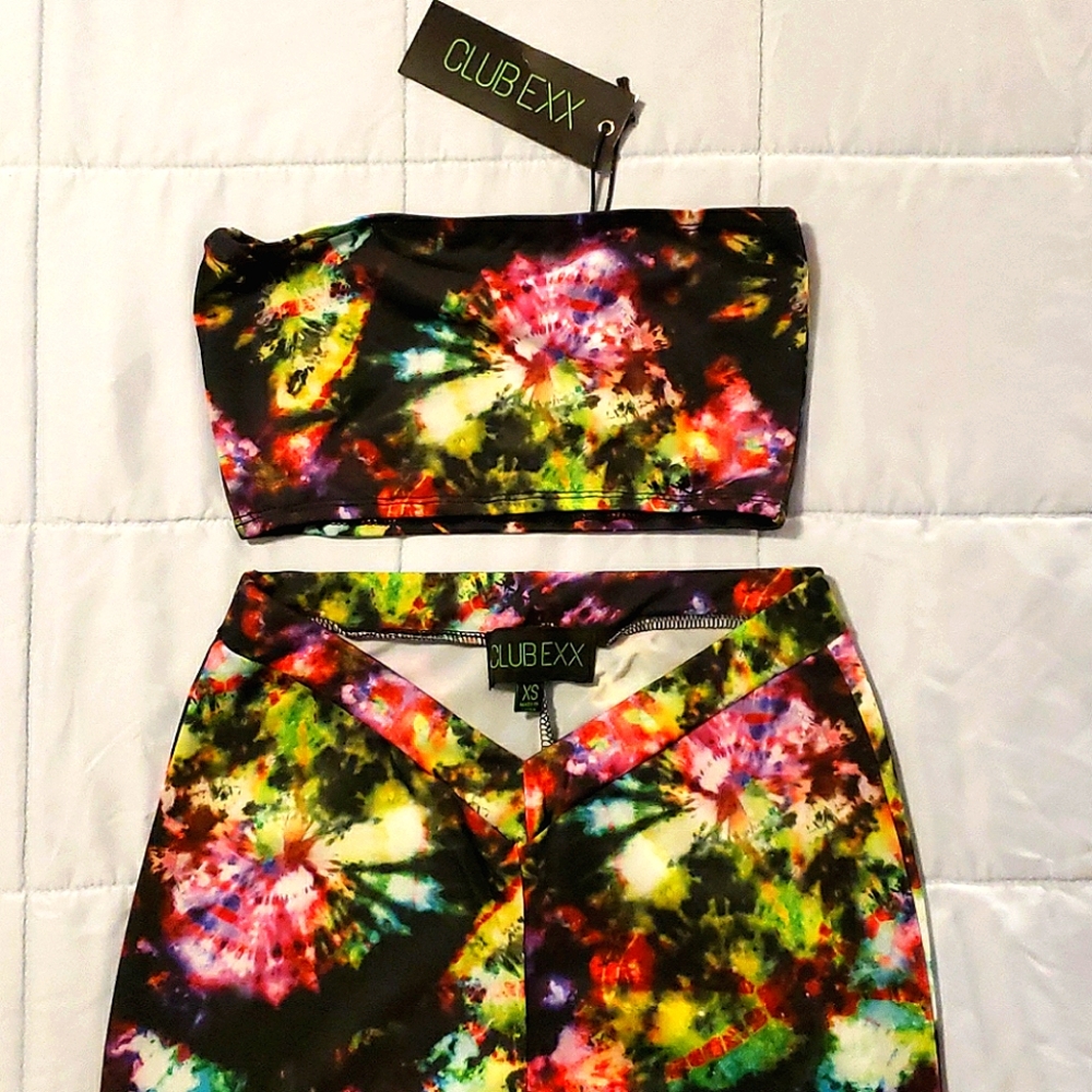 Dolls Kill Club Exx tie dye top and pants set
